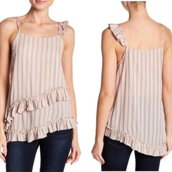 Ro & De Tops - NWT Anthropologie Ro & De Tank Top Pale Pink Striped Ruffle Strap Blouse Size XS